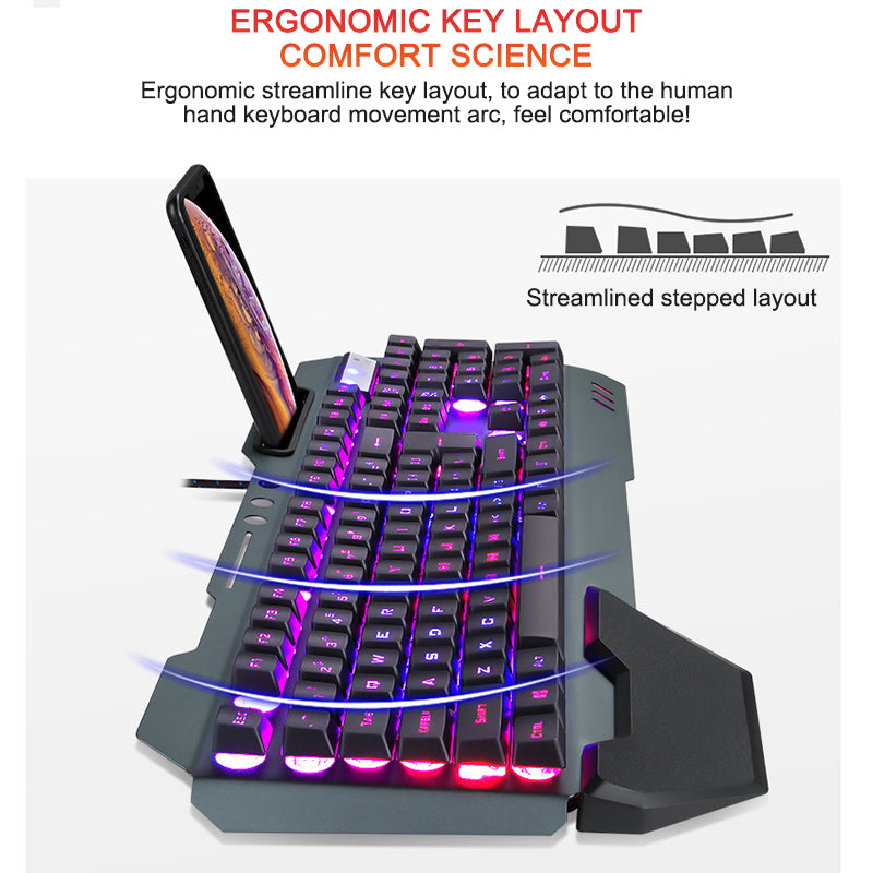 Ergonomic Wired Gaming Keyboard with RGB Backlight
