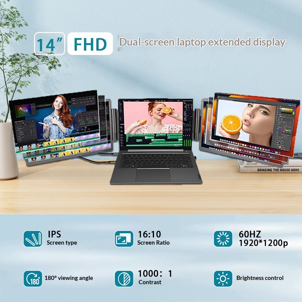 14-inch Dual-Screen Portable Monitor For Laptop External Display Extension